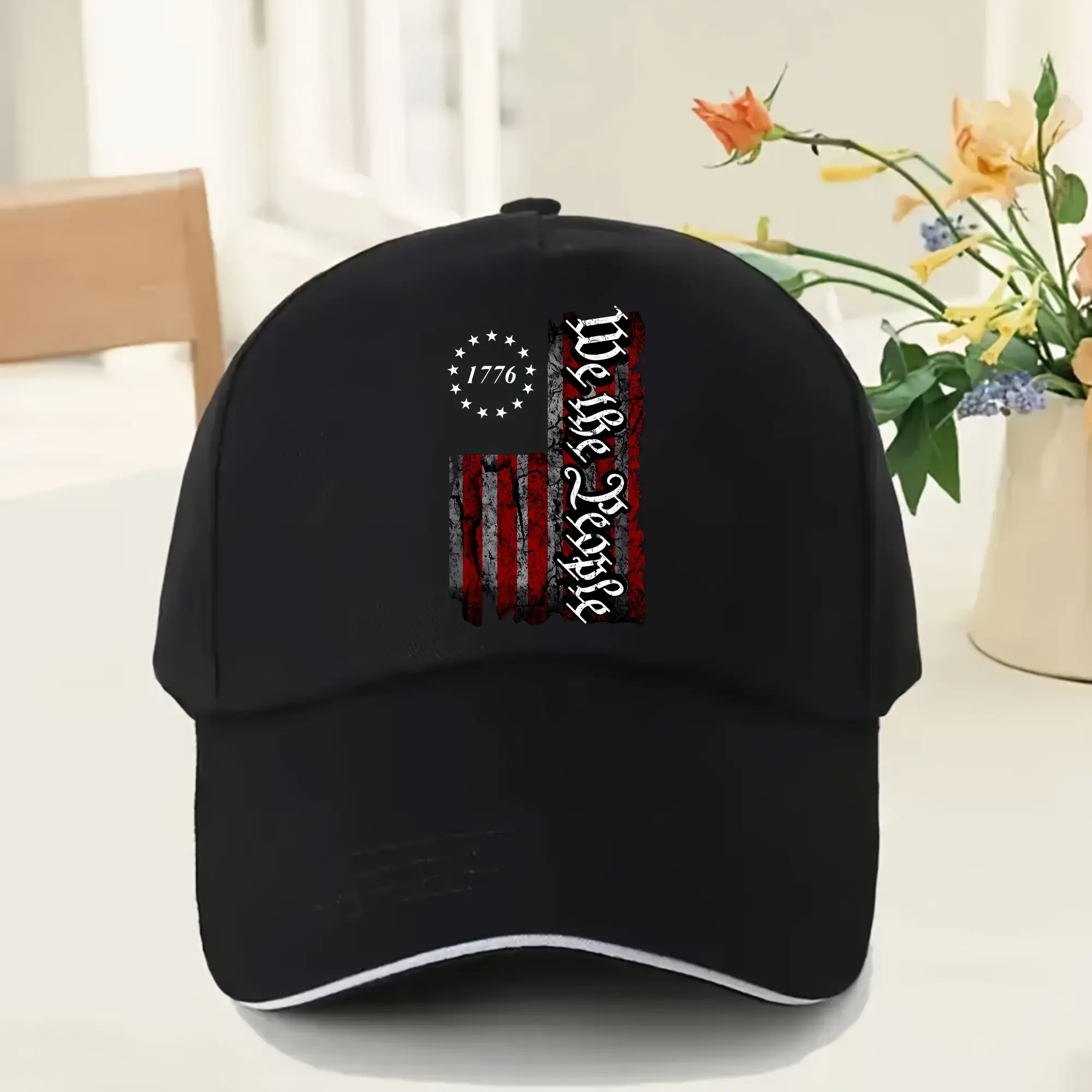 Adjustable We The People 1776 American Flag Casual Baseball Cap - Retro Black 100% Polyester, Lightweight, Breathable, Moisture-Wicking Unisex Truck Driver Hat with Metal Buckle, All-Season Outdoor Easter Gift, Casual Hat, American Retro Sports & Outdoor,