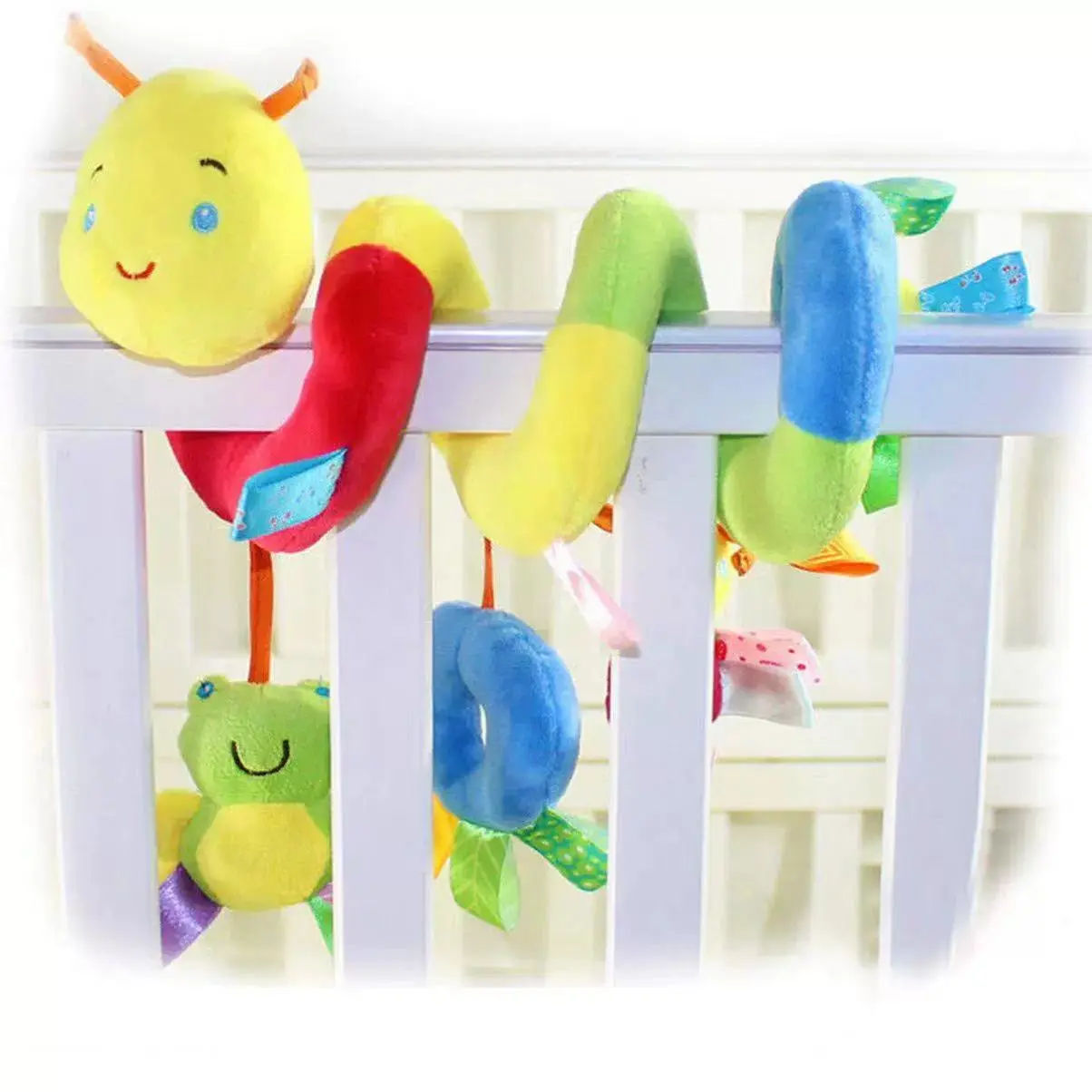 Caterpillar Plush Baby Toy – Soft Cartoon Animal with Rattle, Stretchable & Soothing Colors