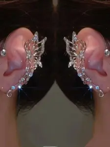 Fashionable hip-hop personality temperament new style super sparkling butterfly elf ear hook design super fairy niche light luxury unperforated ear clip earrings
