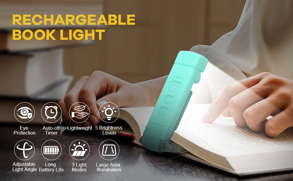 BIAT Rechargeable Book Lights for Reading At Night, Portable Reading Lights for Books in Bed, Reading Lamp with Timer, Clip-on Led Bookmark Light with 3 Amber Colors & 5 Brightness, Gifts for Book Lovers