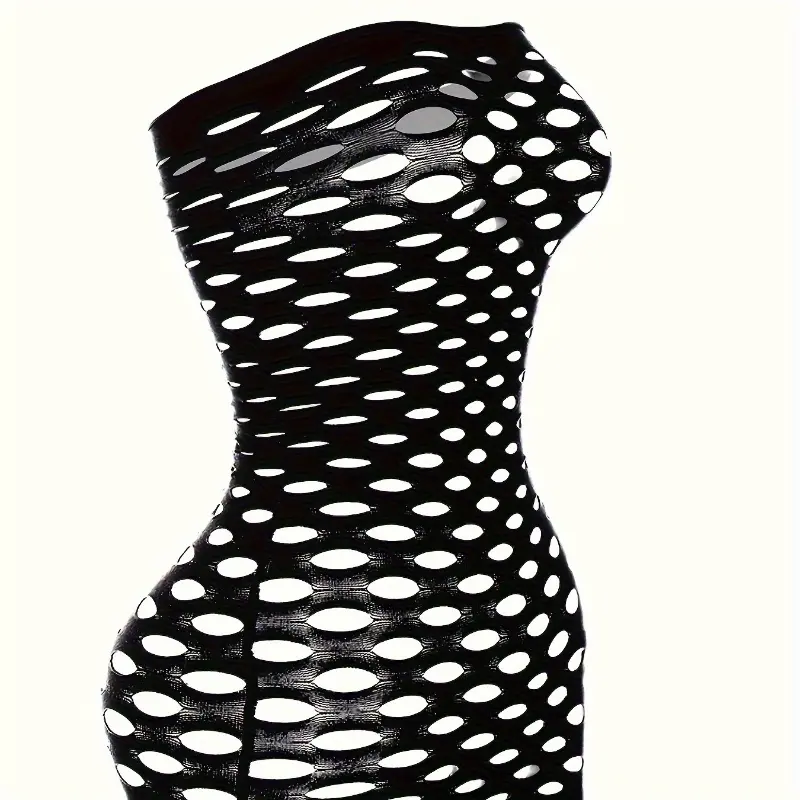 Women's Sexy Cut-Out Slim Fit Mini Dress - Off-the-shoulder Bandeau Full Body Fishnet Design, Bandeau Dress - Add Lively, Sexy Curvy Lingerie for Women To Your Intimate Collection Casual Fabric