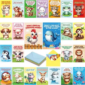 Funny Animal Joke Notecards Set 24 Pcs Blank Kids Cards with Envelopes for Summer Camp Lunchbox Notes Classroom Activities Party Supplies