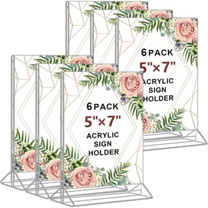 5 x 7  Sign Holder - Clear Wedding Table Number Holder, Double Sided Picture Frames with Vertical Stand, T Shape Desktop Display Stand for Office, , Store, Restaurant
