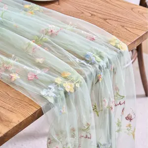 Sheer Floral Embroidered Tablecloth,Farmhouse Style Rectangular Table Runner, Suitable For Daily, Festivals, Parties, Weddings, Hotels, Home Dinners, All Seasons Home Decor