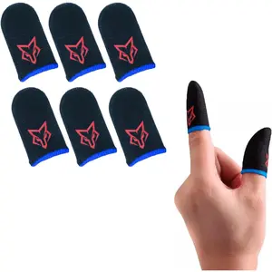 Finger Sleeves Breathable Touchscreen for Mobile  V1 (6pcs) Profesional Finger Gloves Gamer PUGB Free Fire COD (Red/Blue)