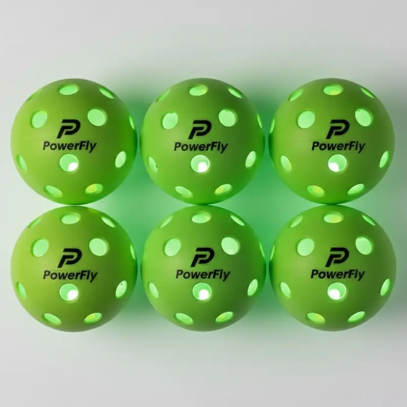 PowerFly Outdoor LED Pickleball Balls, High Visibility, 6 Pack (Green)