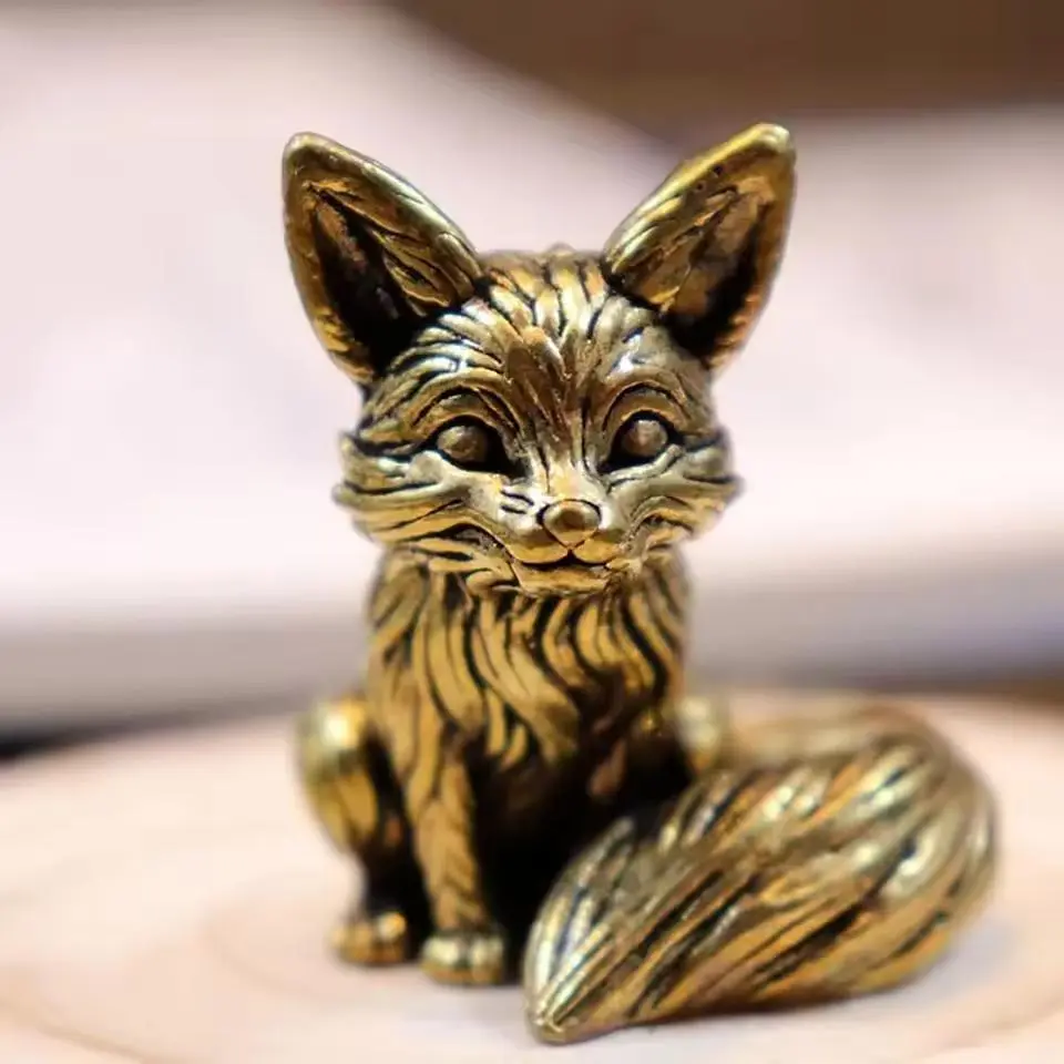 Brass Fox Statue, Cute Fox Miniature Figurines, Cute Collectible Figurines, animal collectibles, Desk Ornament Decoration, Desktop Statue, Copper Animal Sculpture, Home Decor Crafts, Home Ornaments, Statues Figurines