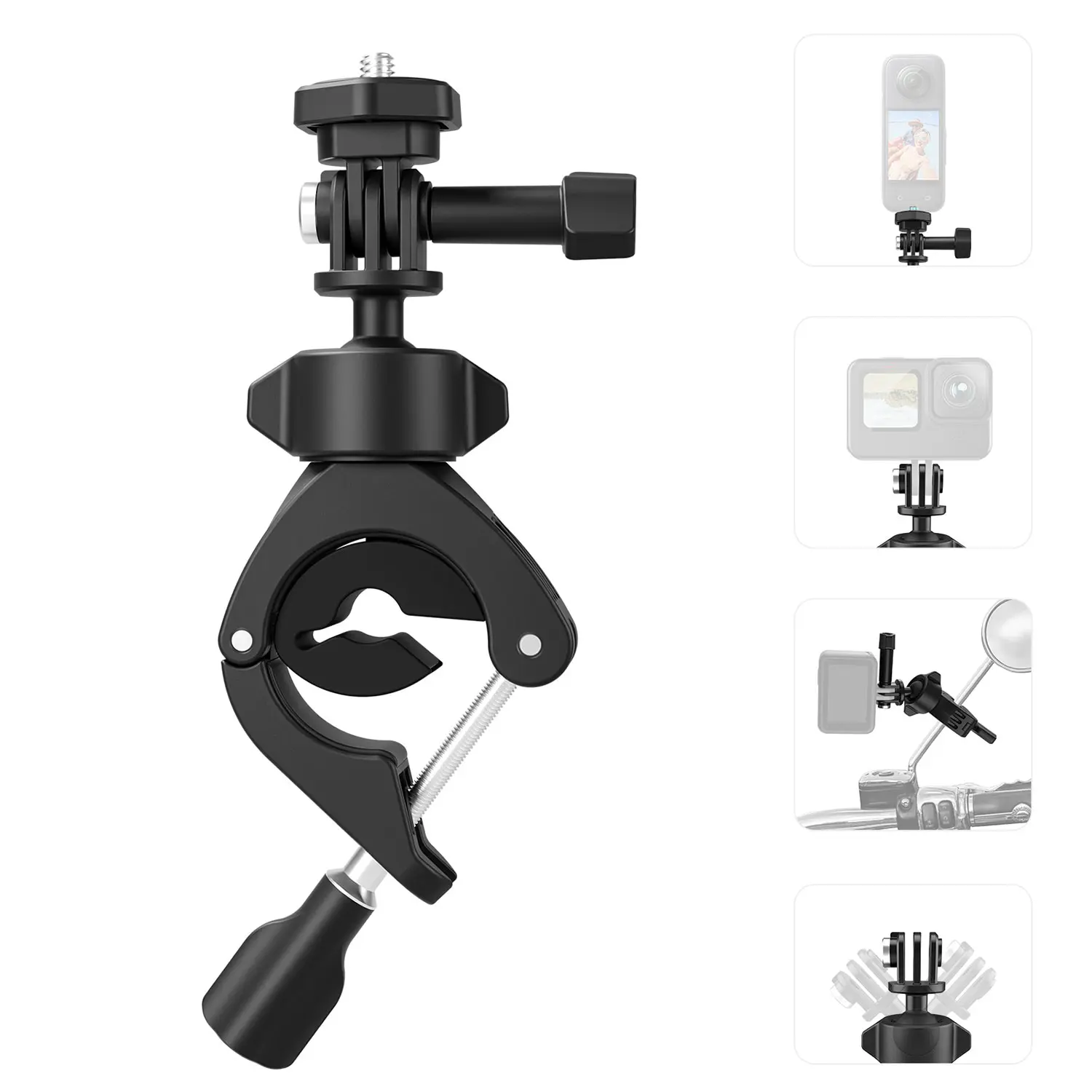 for GoPro Hero Series or DJI Osmo Action 6/5Pro/4/3/Pocket 3 or Insta360 X5/4/3/Go 3 Bike Motorcycle Handlebar Mount, Sports Camera Accessories, Photography, Perfet for Travel, Lightweight, Versatile, 360° Ball Mount, Wide Compatibility