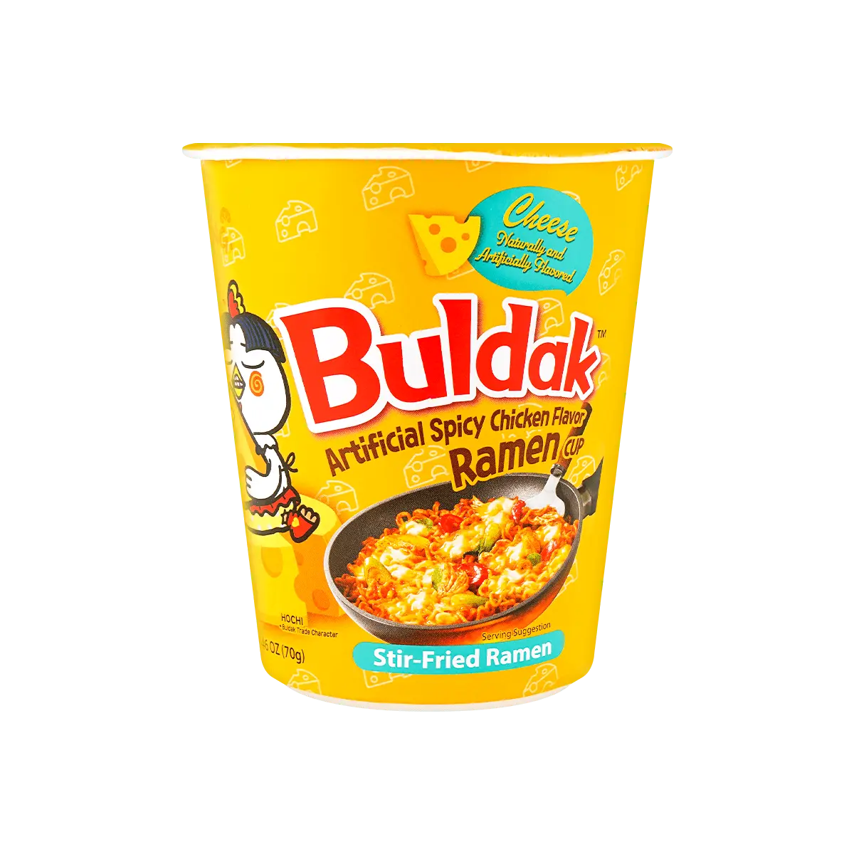 SAMYANG Buldak Noodles Stir-Fried Ramen Hot Spicy Chicken Cheese Flavor Cup Noodles, 2.46oz SAMYANG Buldak Noodles Stir-Fried Ramen Hot Spicy Chicken Cheese Flavor Cup Noodles, 2.46oz