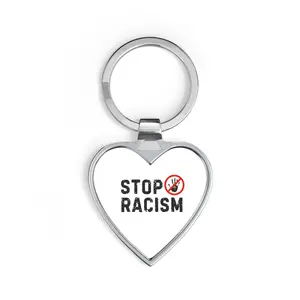Stop Racism Heart Keychain — Anti-Racism Message Metal Keyring