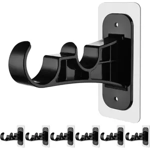 TRAIL RECKONING 6-Pack No-Drill Double Curtain Rod Brackets, Adhesive Damage-Free Double Hooks, Max 13lbs Wall-Mounted Hangers for Home Decoration, Interior Decoration Accessories, Room Decor (Black), Home Decoration Curtain