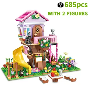 Friendship Dream Camping Tree House Building Blocks, 1 Box Forest Villa Slide Model Building Blocks, Creative DIY Assemble Toy for Girls Gift, Building Set