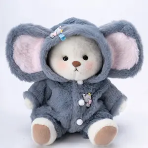 Getahug Fluffy Little Elephant White Jointed Teddy Bear | Handmade Stuffed Animal Gif