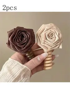 Elegant Vintage-Inspired Rose Flower Hair Tie Set, Acrylic Spiral & Bubble Braid Accessories, / Colors, Stylish Hair Elastics, Scrunchies