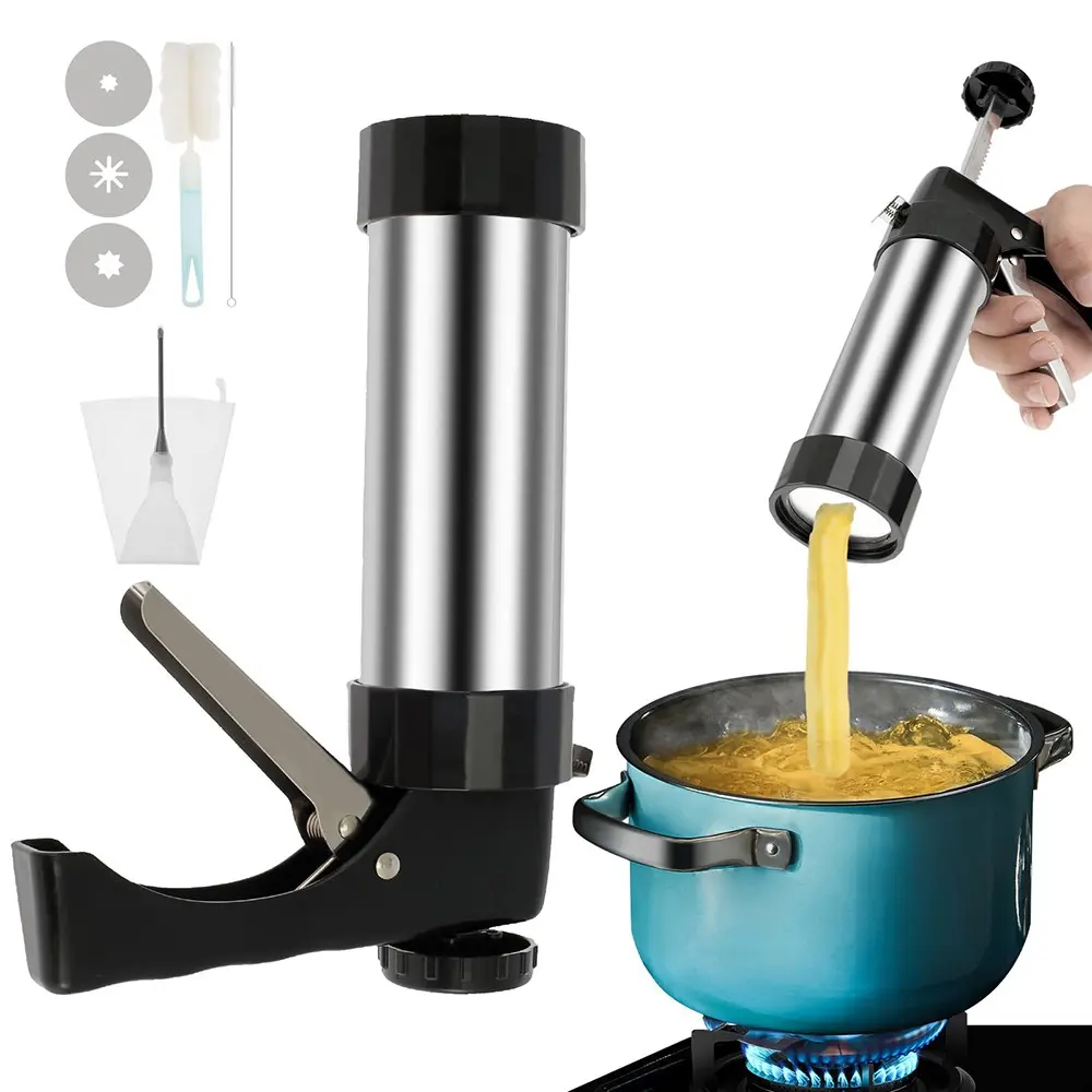Churrera Churro Maker Machine, Homemade Churros, Kitchen Baking Gadget, 3 Different Tips Piping Nozzle Piping Bag Lightweight Stainless Steel Churro Maker Tool for Making Churro, Easy to Prepare and Fill Churros at Home, Baking Tools & Supplies