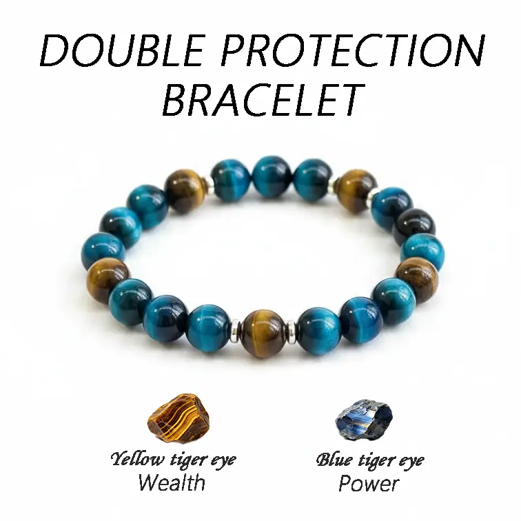 Unisex Natural Blue-Yellow Crystal Beads Blue Tiger’s Eye Bracelet - September Birthstone, Boosts Confidence & Inner Strength, Great for Gifting, Daily Wear for Wealth & Emotional Balance