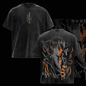 Ichigo Kurosaki Oversized Vintage Washed T-Shirt – Bleach Anime Graphic Mens Tee, Hollow Form Streetwear Shirt, Soft Cotton Casual Unisex Top, Retro Manga Apparel, Gift for Bleach Fans