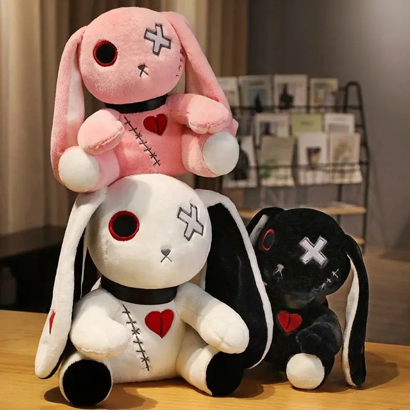 1pc Creepy Goth Bunny Plush Crazy Rabbit Plushie Toys, Spooky Gothic Bunny Stuffed Animal Cute Horror Dreadful Bunny Doll, For H