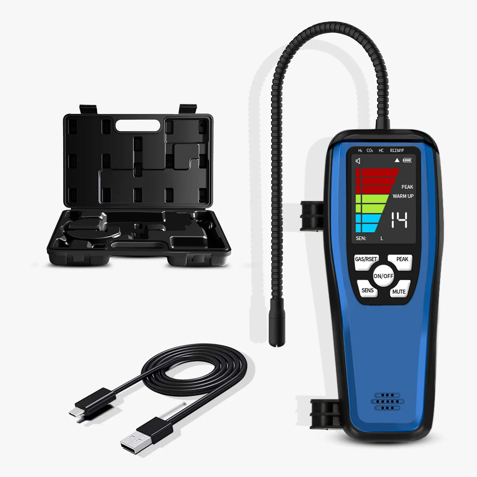 Refrigerant Leak Detector for Heat Pump, ALD-200 ASHP Halogen Leak Detector, Freon Leak Detector  with Rechargeable Battery for  Car,   HVAC Technicians  R410A, R407C, R32, R1234ze, Portbale Gas Sniffer with Tool Box,   Buzzer  Visual Alarm