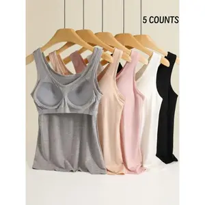 Women's Solid Color Padded Tank Top, Casual Comfy Breathable Minimalist Tank Top for Daily Wear, Women's Top for All Seasons,2 in 1 Bra Top Soft Comfort Vest,Ladies Lingerie For Everyday Wear,Lightweight Stretch Fabric