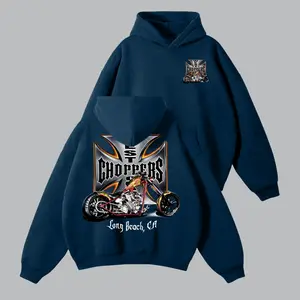 2000s West Coast Choppers Hoodie – 2-Sided Long Beach CA Motorcycle Graphic Hpodie, Unisex Classic Fit Cotton Shirt for Men & Women, Vintage Biker Style