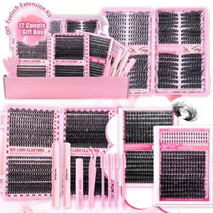 6-Plate Cluster Eyelash Extension Tool Kit Gift Box Set, Black D Curl Mixed Lashes Beauty Makeup Tools, Perfect for Professional Use & Gifts, DIY Lash Kit