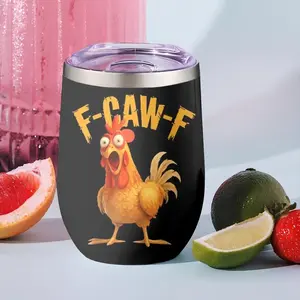 Funny Chicken F-Caw-F Vacuum Flasks 12oz Insulated Wine Egg Funny Quote Tumbler with Lid - Double Wall Vacuum Stainless Steel Wine Glass and Coffee Mug - Thermal Cup for Champagne Cocktails Beer - Durable Travel Drinkware for Home Use