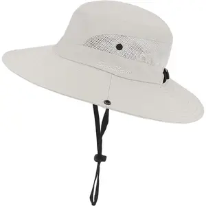 Womens Summer Sun-Hat Outdoor UV Protection Fishing Hat Wide Brim Foldable-Beach-Bucket-Hat with Ponytail-Hole. R2150