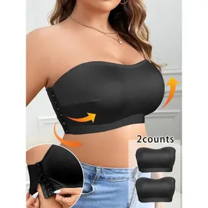 Plus-size solid-color wireless strapless bra for women—smooth, comfortable, breathable, full-coverage push-up design; everyday women’s underwear