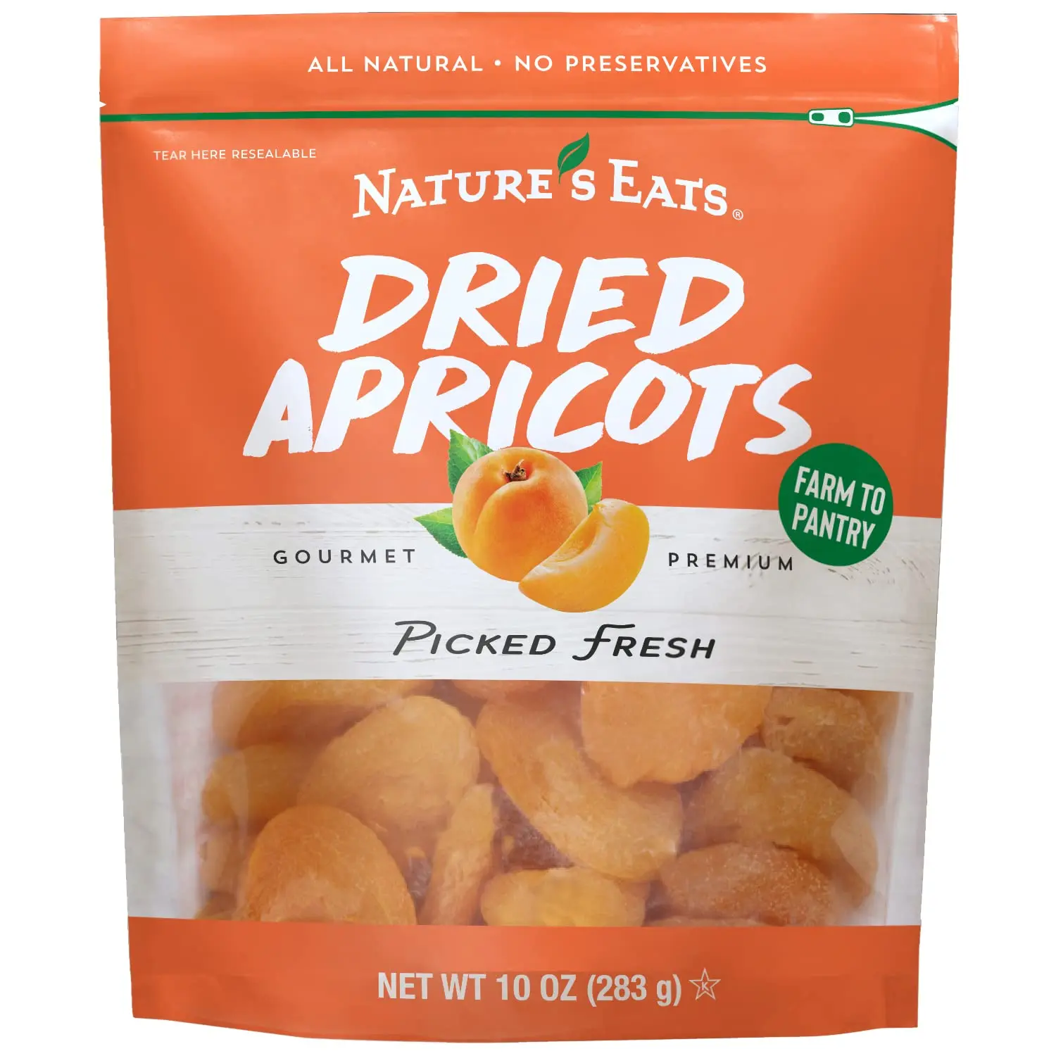 Nature's Eat Sun-Dried Turkish Apricots - Organic, No Sugar Added, Gluten-Free, Vegan Healthy Fruit Snacks for Adults & Kids - 10 oz Resealable Bag (Pack of 1), Natural