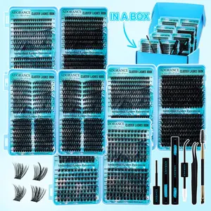 Mixed Length Individual False Eyelashes Kit, 1 Box Volume Individual Lashes, Fluffy Cluster Lashes, Wispy Lashes Kit with Bond & Seal, Lash Remover, Tweezers and Brush for DIY At Home, Makeup