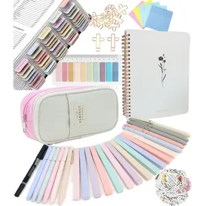 Bible Study Supplies Journaling Kit With Tabs, Highlighter, Notebook and Pen Case - Annotation Kit, Study Group Essentials Accessories Set for Women, Students, Beginner Christian Gifts