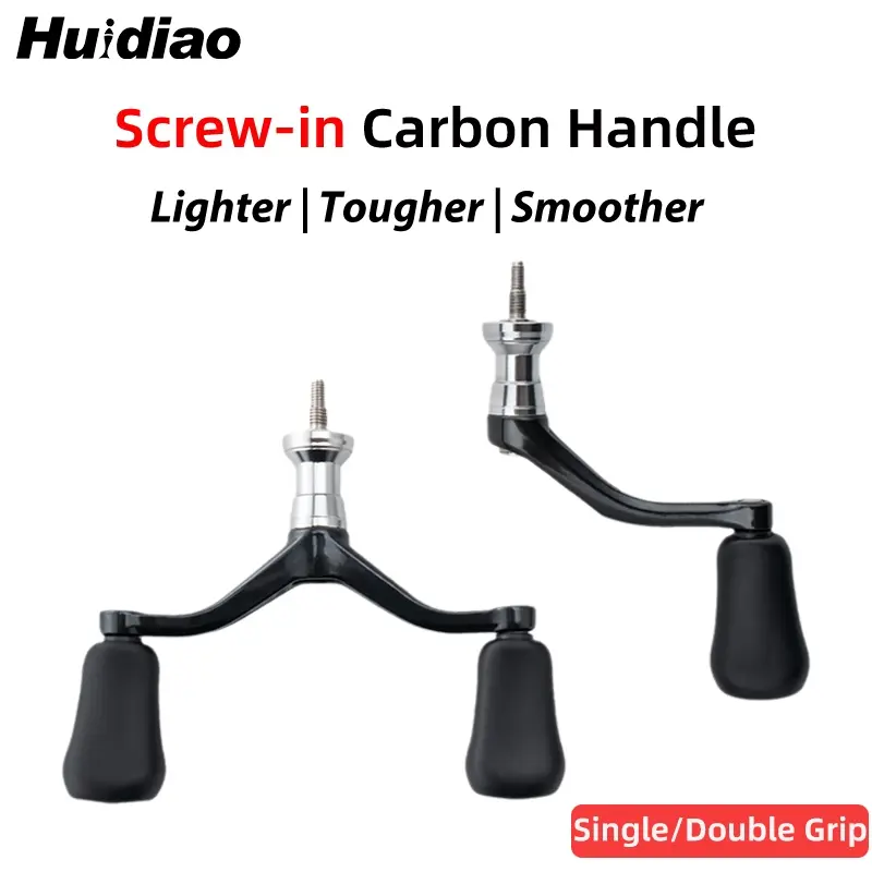 Huidiao Ultra-Tough Carbon Fiber Handle with Soft Rubber Single/Double Grip Lightweight Rocker Arm for Spinning Fishing Reel Fishing Equipment