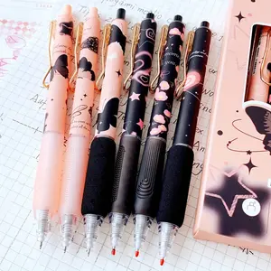 6/12/24pcs Dark Butterfly Pattern Decorative Pens, High Aesthetic Press Pens, Ideal Office Study Supplies, Birthday Christmas Halloween Gift