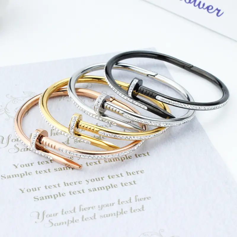 New Ins Style Nail Titanium Steel Inlaid Diamond Bracelet Non-Fading Women's Light Luxury Versatile Bracelet