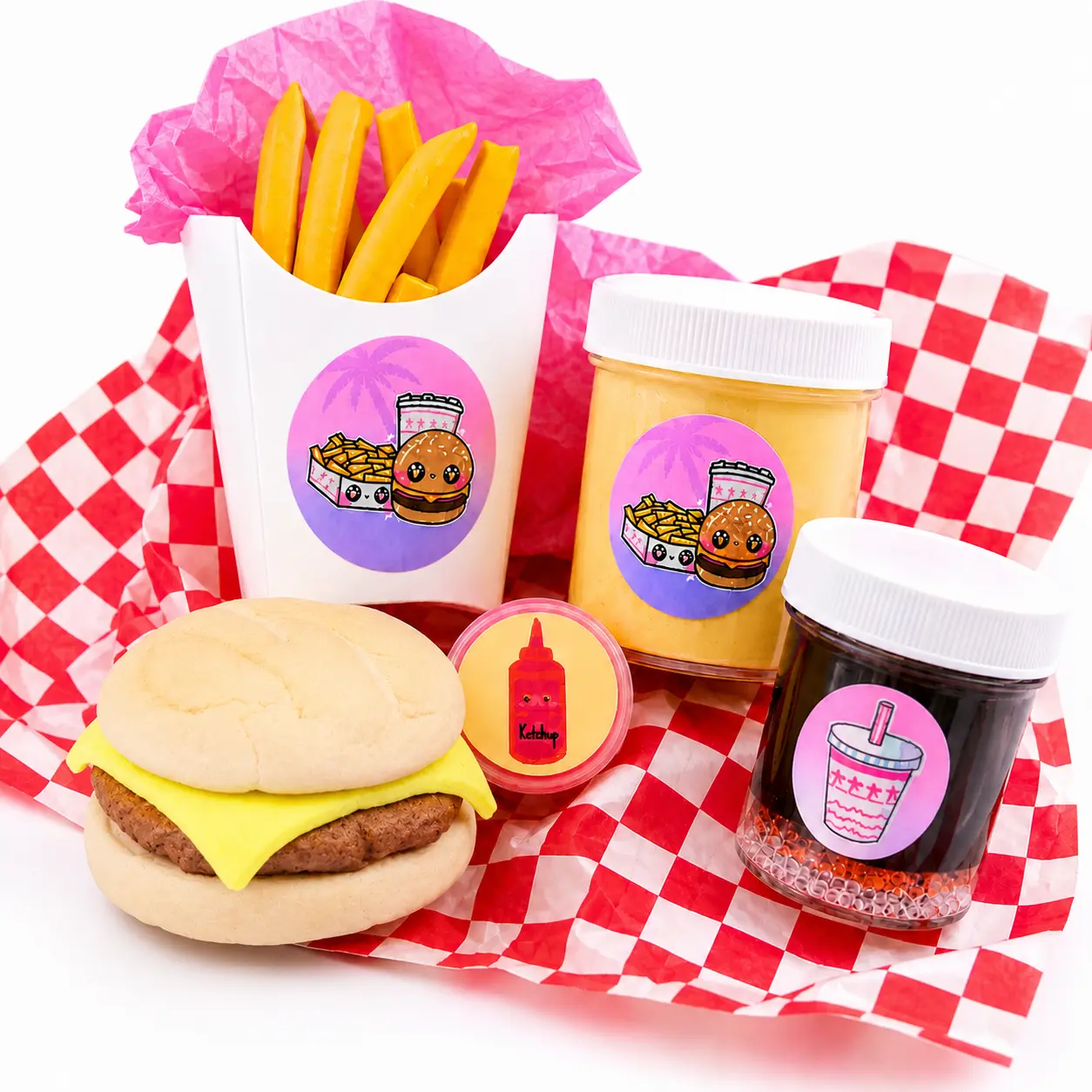 Burger Slime Kit – DIY Fast Food Slime Set with Clay Burger, Fries & Ketchup Slime