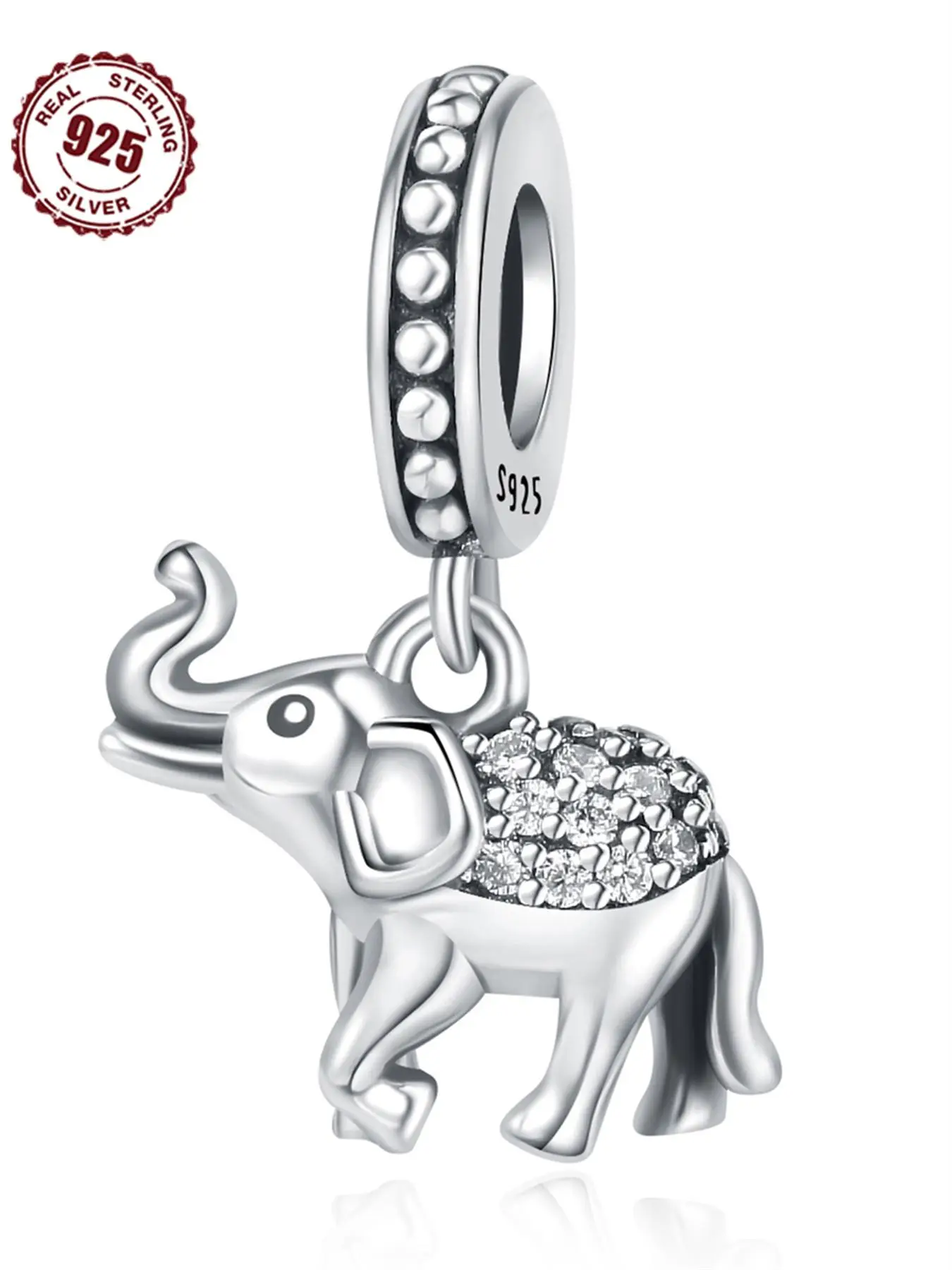 925 Sterling Silver Cute Elephant Design Pendant, Animal Design Pendant for DIY Bracelet & Necklace, Fashion Jewelry Accessories for Women & Men