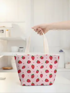 Strawberry Print Lunch Bag, Large Capacity Insulated Cooler Bag, Lightweight Travel Handbag for Men & Women, Ideal for Hiking Camping Travel Essentials
