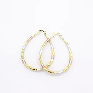 18k Layered real gold filled oval hoop earrings tri color #44