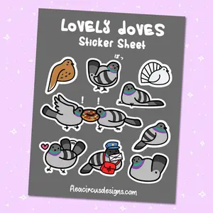 Pigeon Sticker Sheet - cute birds doves kawaii adorable matte vinyl sticker sheet