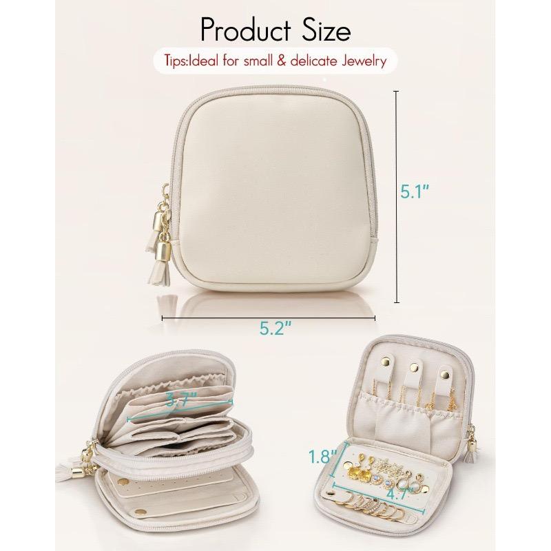 Portable travel jewelry case, small PU leather jewelry organizer box, mini storage bag for rings, earrings, necklaces, and bracelets for women, gifts for girls, vacation essentials