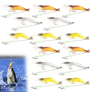 12PCS Soft Shrimp Fishing Lures – Glow in The Dark Luminous Shrimp Bait Set, Ultra Sharp Hooks for Saltwater & Freshwater – Night Fishing Must Have for Trout, Bass, Salmon, Crappie tiktokshopspringglowup