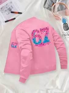 Kids' Number "67" Print Jacket - Unisex Children's Casual Jackets Zip-Up Outerwear, Fashion Fit Jacket, Polyester Knit Fabric with Pockets, Slim Fit for Fall/Winter, Random Print Design for Kids & Teens