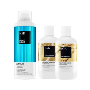 IGK DISCO DREAMS BUNDLE | Disco Disco Shine Spray + Legendary Shampoo + Legendary Conditioner | 644ml | 21.3 oz