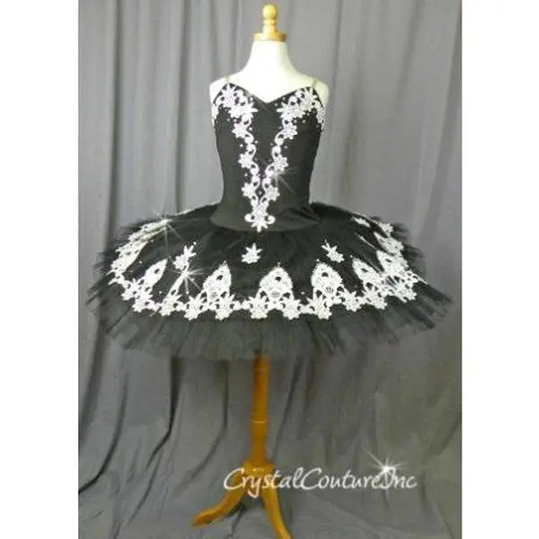 Black Platter Tutu with White Lace & Silver Sequins