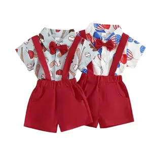 Baby Boys Clothing 4th of July Set - American Flag Romper, Short-Sleeve Button-Down Shirt, Shorts - Summer Infant Wear