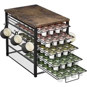 Trending 5 Tier Coffee Pod Holder for K Cup, 160 Pod Capacity Rack, Wood, Black
