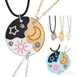 Sun, Moon, & Star Magnetic Necklace/Bracelet Set for 3，Puzzle Design BFF Jewelry for Best Friends & Sisters Ideal Friendship Gift with Rhinestone Detail Perfect for Birthday, Anniversary, Valentine's Day