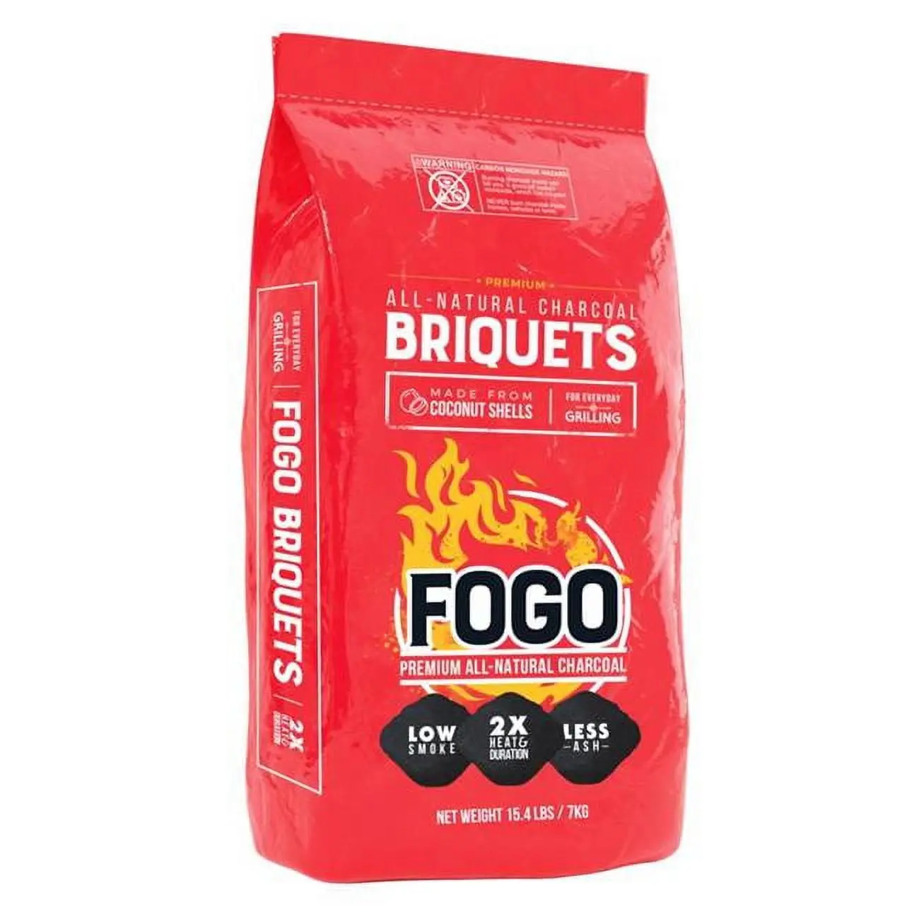 FOGO All Natural Hardwood Charcoal Briquettes, 15.4 lbs Large Bag - Ideal for Garden, Lawn, Barbecue Stove, Camping & Outdoor Leisure Activities