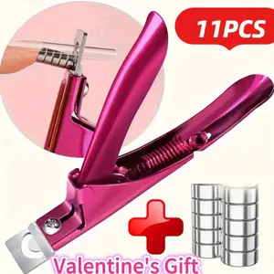 1Pc Nail Clipper&10pcs Magnets, Professional Nail Clipper-Heavy-Duty Stainless Steel U-Shaped False Nail Cutter with Sharp Blades,Ergonomic Grip-for Salon,Home,Acrylic,Nail Clip With Gauge,Nail Tech Supplies,Nail Products ,Nail Supplies,Ladies' Gift